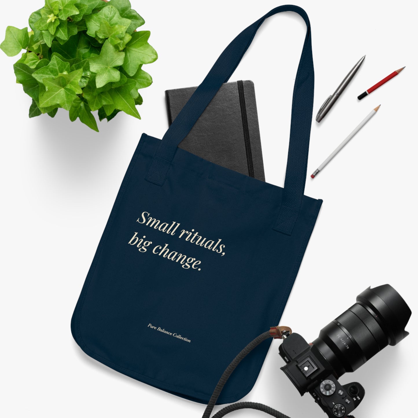 The Balanced Edit Black Canvas Tote – “Small Rituals, Big Change” Everyday Bag