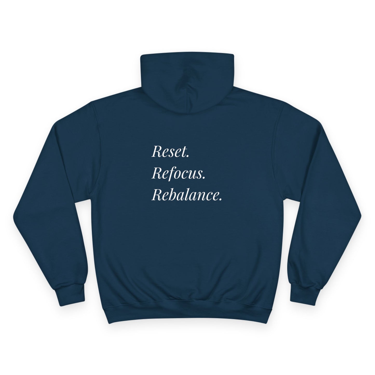 Wellness Champion Hoodie: Reset, Refocus, Rebalance - Black and Navy