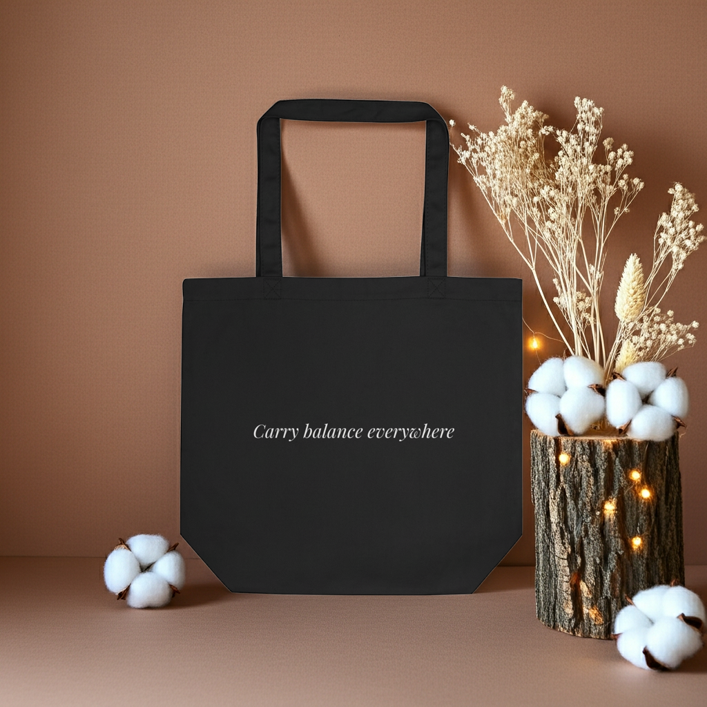 Black “Carry Balance Everywhere” Tote – Minimalist Everyday Bag